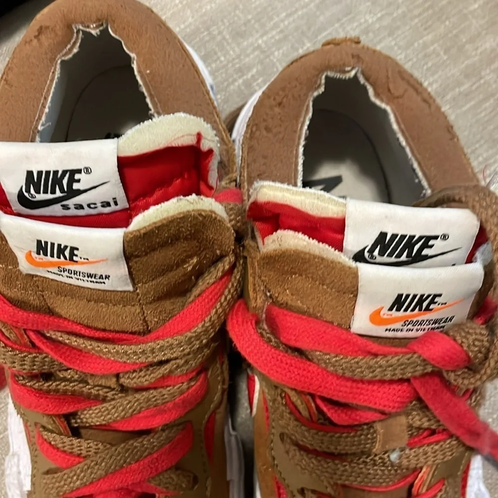 Nike Sacai Blazer Sneakers Men Size 5 LowRider Brown Red - Picture 8 of 11